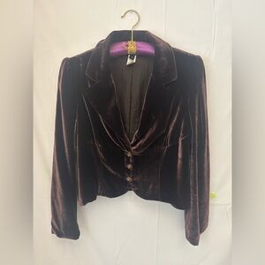 VTG Y2K Silk Blend Brown Velvet Boho Fitted Blazer Women’s Size L